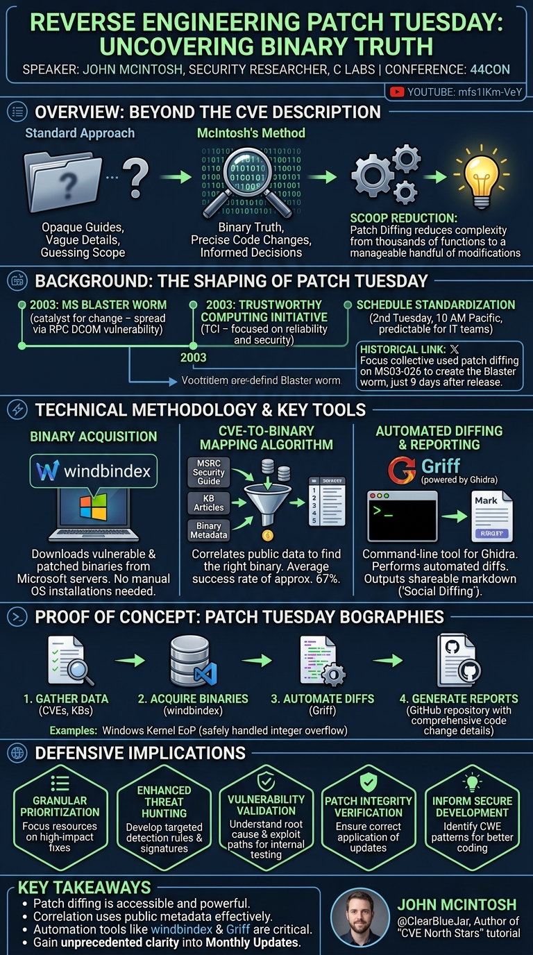 Visual summary for Reverse Engineering Patch Tuesday by John McIntosh