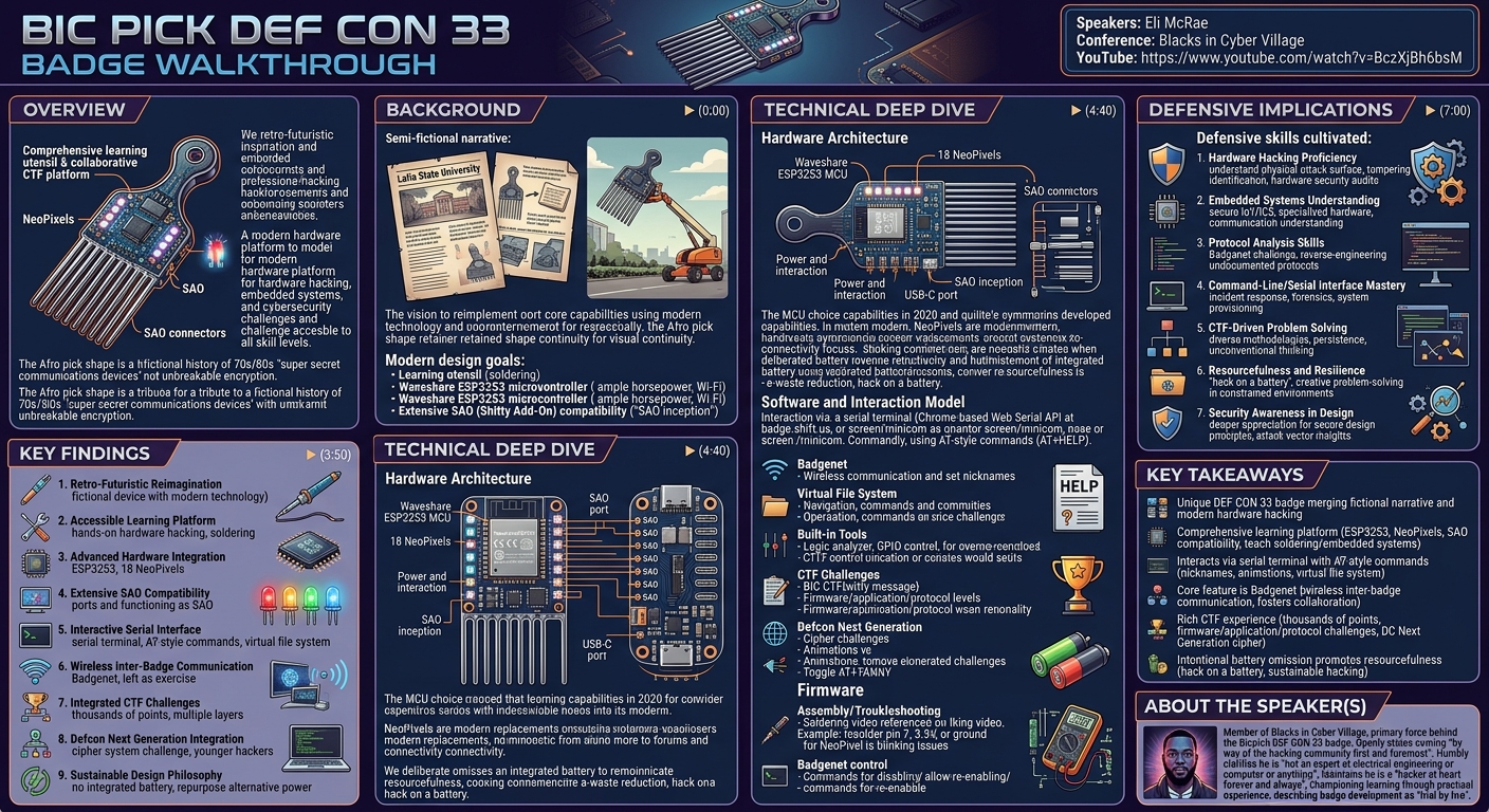 Visual summary for B I C Pick DEF CON 33 Badge Walkthrough by Eli McRae