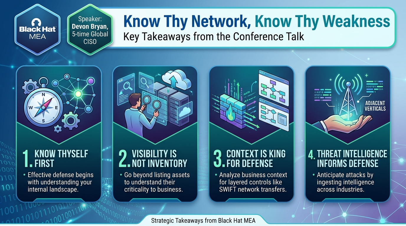 Visual summary for Know Thy Network, Know Thy Weakness by Devon Bryan
