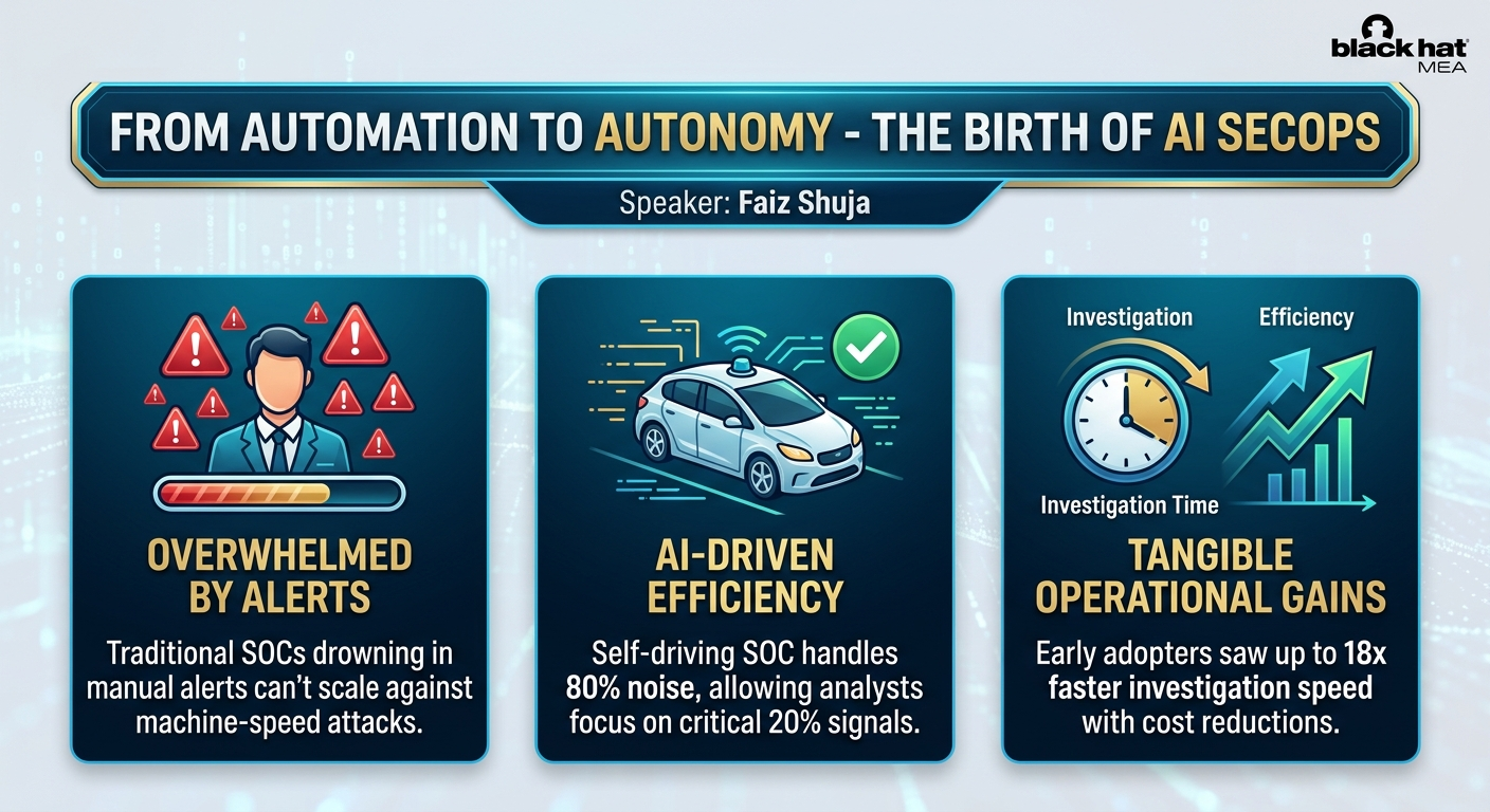 Visual summary for From Automation to Autonomy - The Birth of AI SecOps by Faiz Shuja