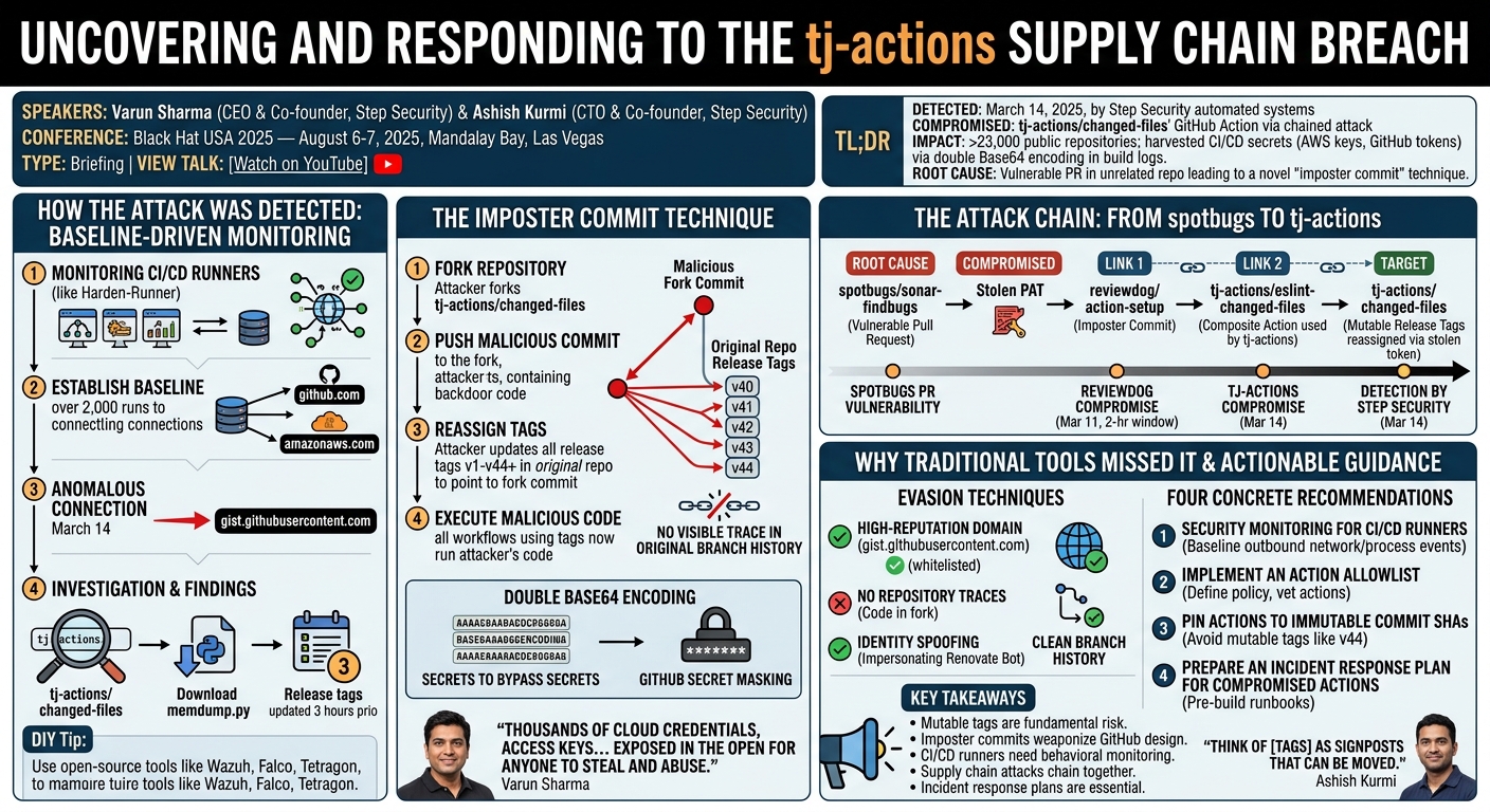 Visual summary for Uncovering and Responding to the tj-actions Supply Chain Breach