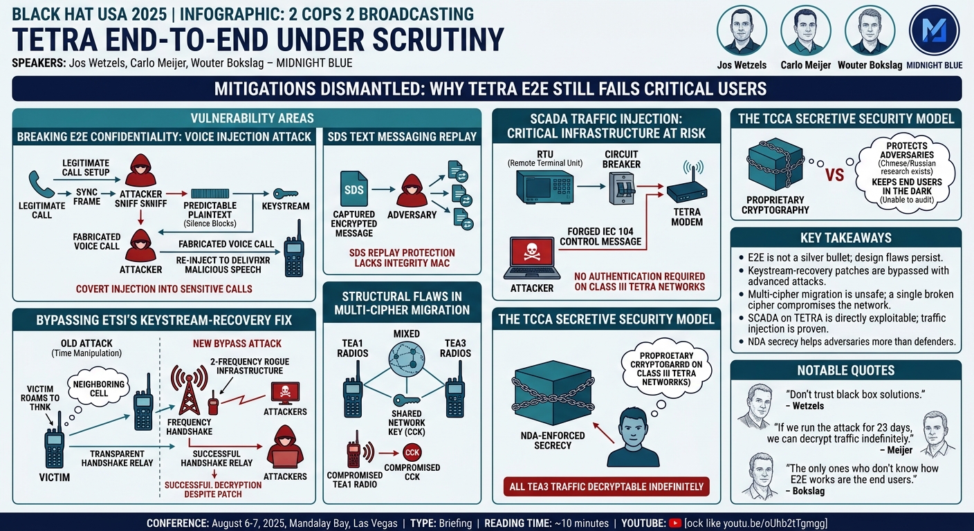 Visual summary for 2 Cops 2 Broadcasting: TETRA End-To-End Under Scrutiny