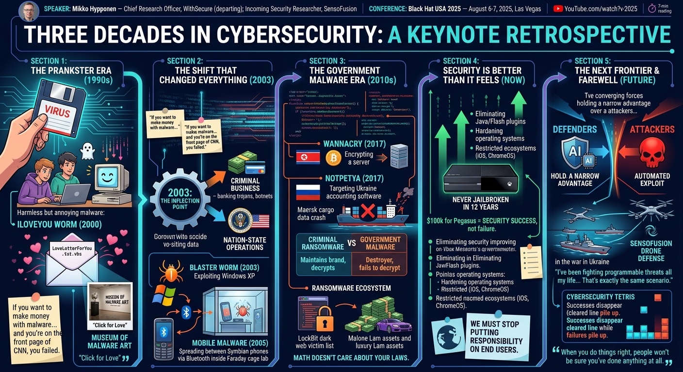Visual summary for Mikko Hypponen Keynote: Three Decades in Cybersecurity