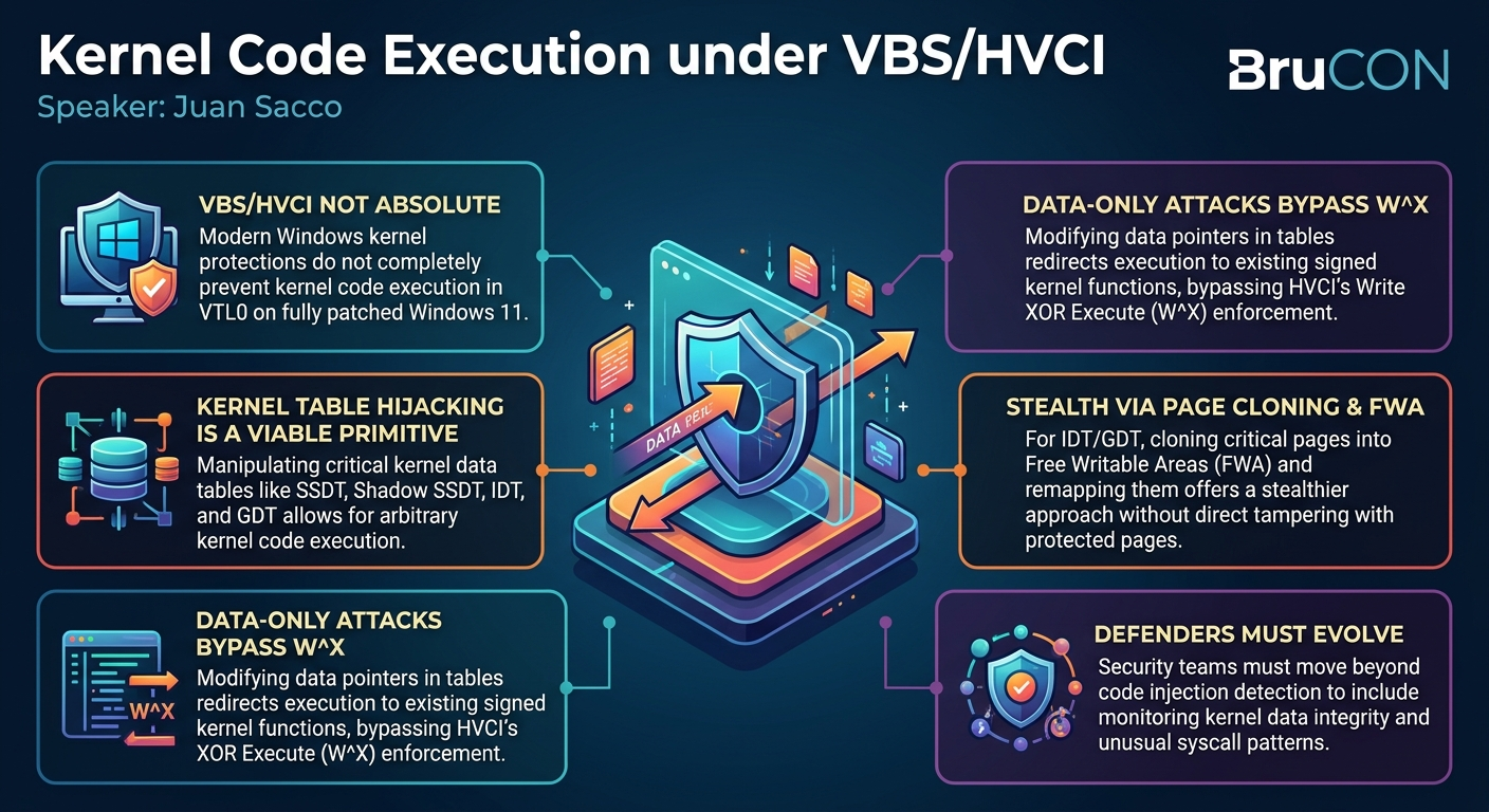 Visual summary for Kernel Code Execution under VBS/HVCI by Juan Sacco