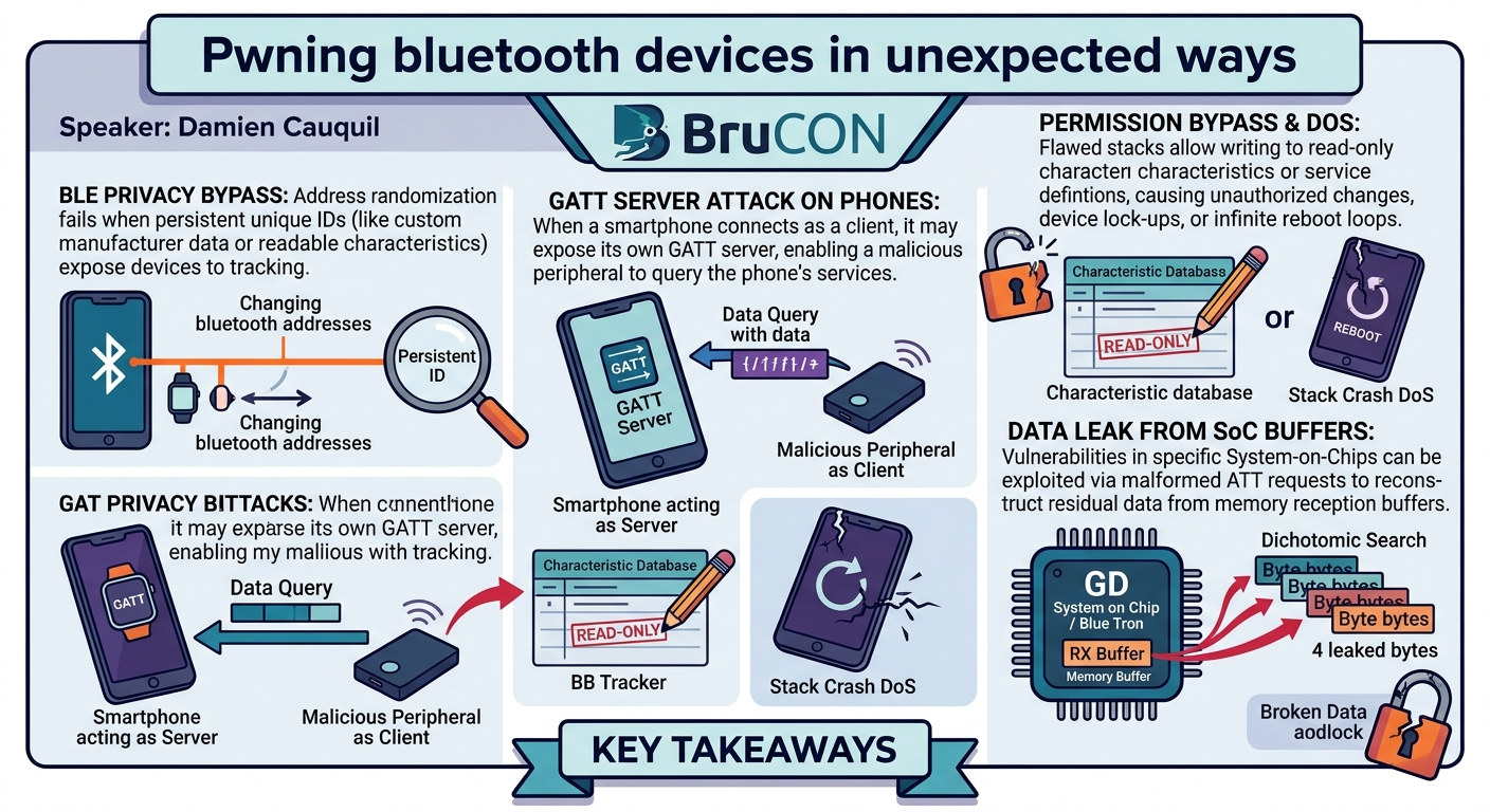 Visual summary for Pwning bluetooth devices in unexpected ways by Damien Cauquil