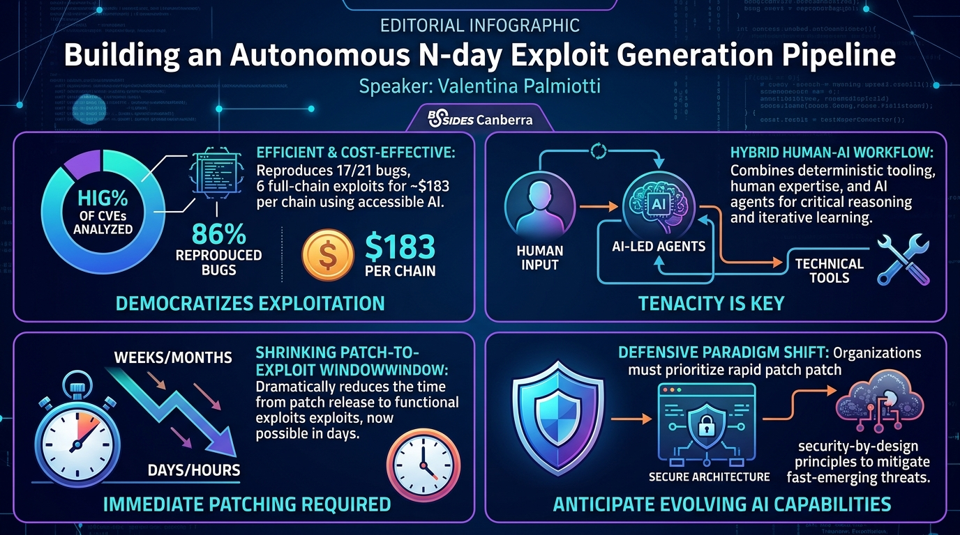 Visual summary for Building an Autonomous N-day Exploit Generation Pipeline by Valentina Palmiotti