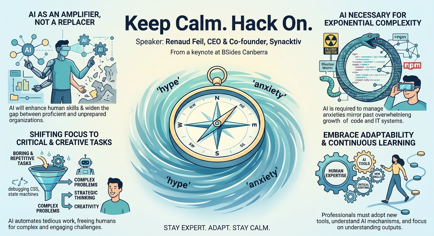 Visual summary for Keep Calm. Hack On. by Renaud Feil