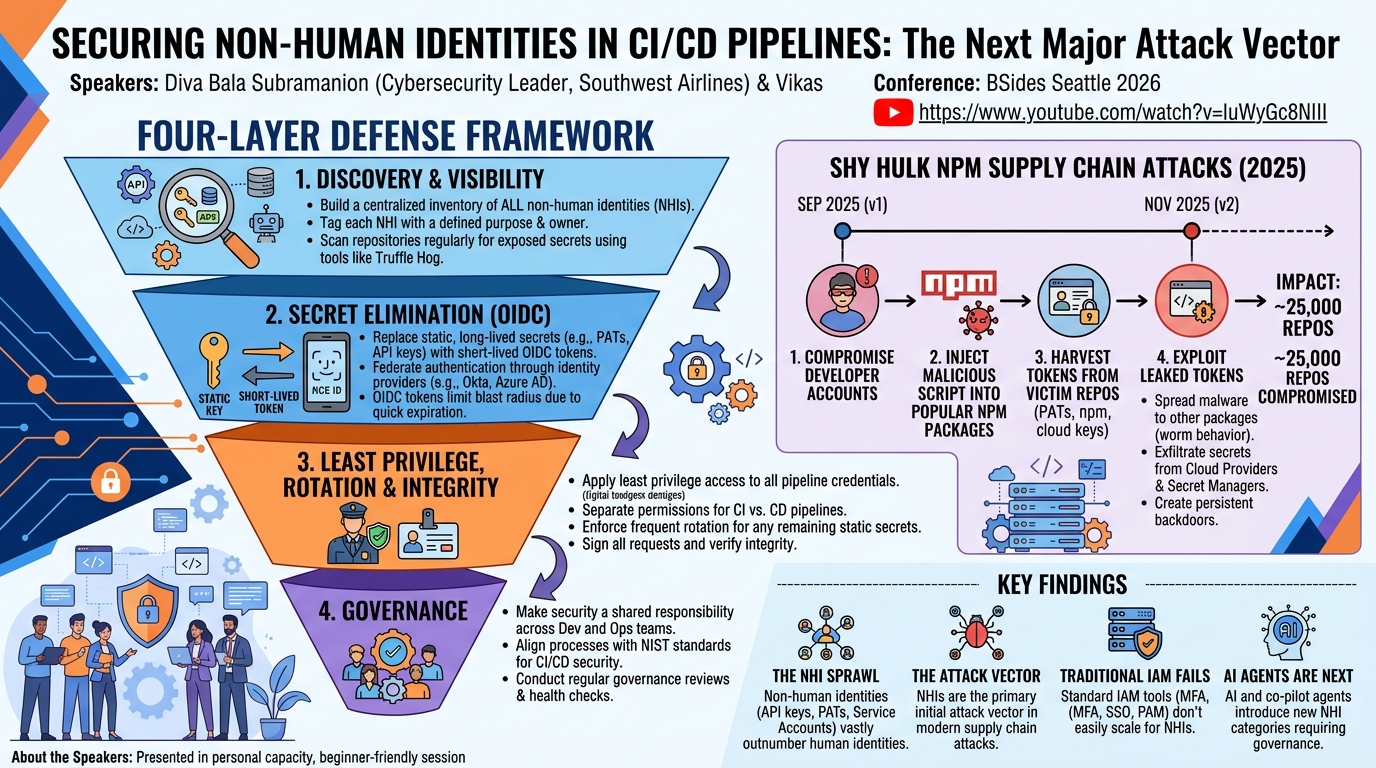 Visual summary for Securing Non-Human Identities in CI/CD Pipelines: The Next Major Attack Vector by Diva Bala Subramanion, Vikas