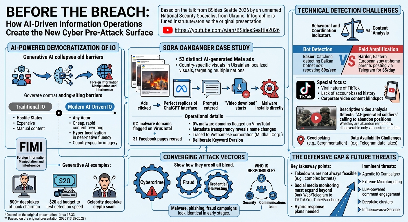 Visual summary for Before the Breach: How AI-Driven Information Operations Create the New Cyber Pre-Attack Surface by Ksenia Iliuk