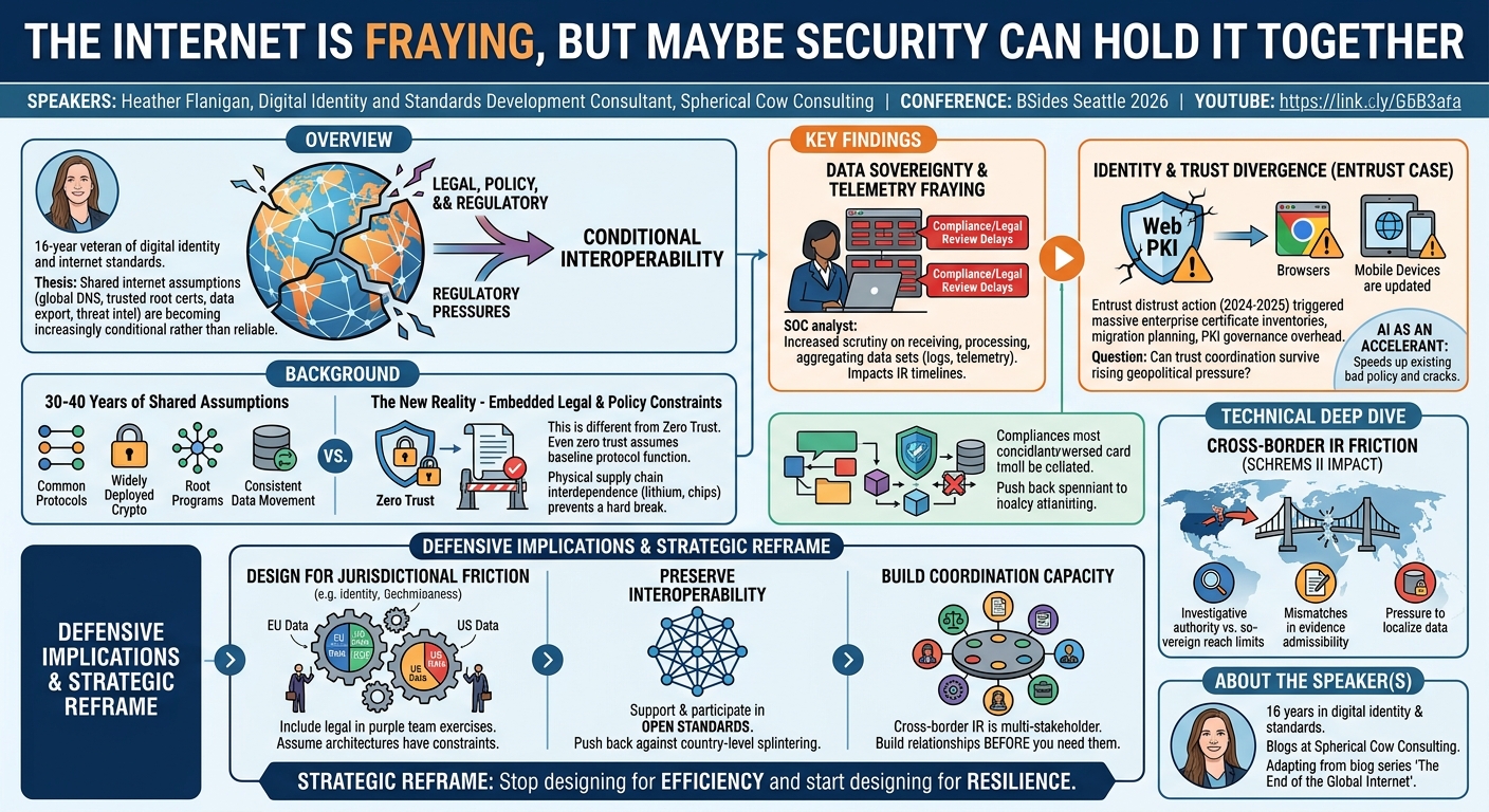 Visual summary for The Internet Is Fraying, But Maybe Security Can Hold It Together by Heather Flanigan
