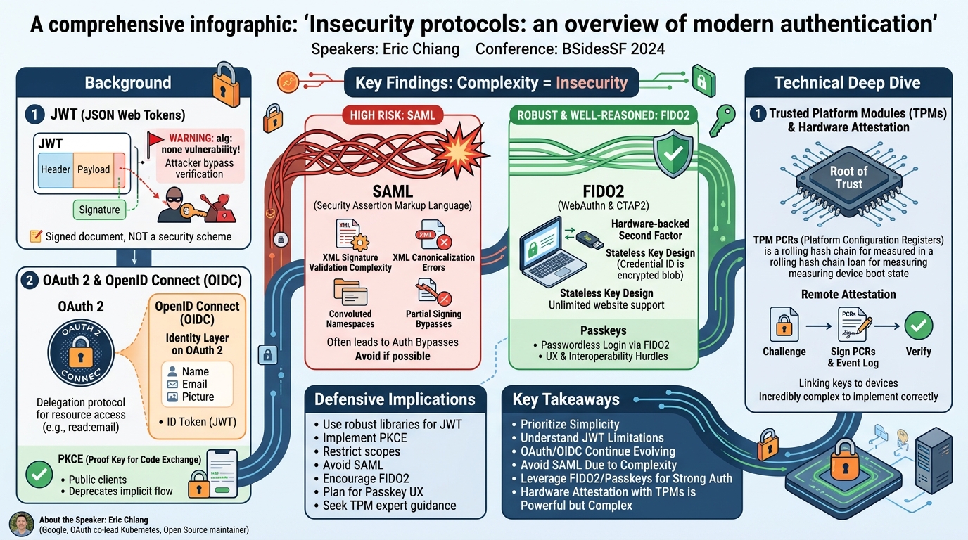 Visual summary for Insecurity protocols: an overview of modern authentication by Eric Chiang