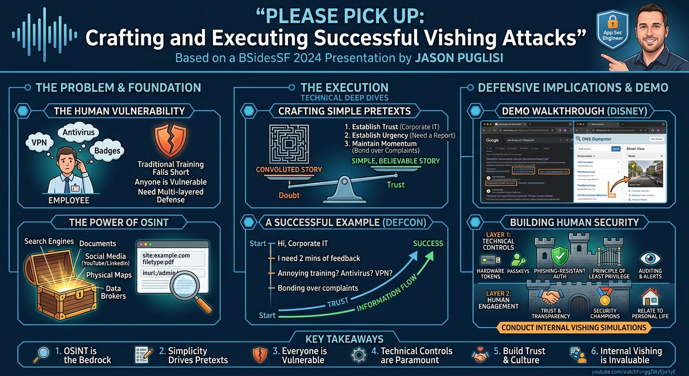 Visual summary for Please Pick Up: Crafting and Executing Successful Vishing Attacks by Jason Puglisi