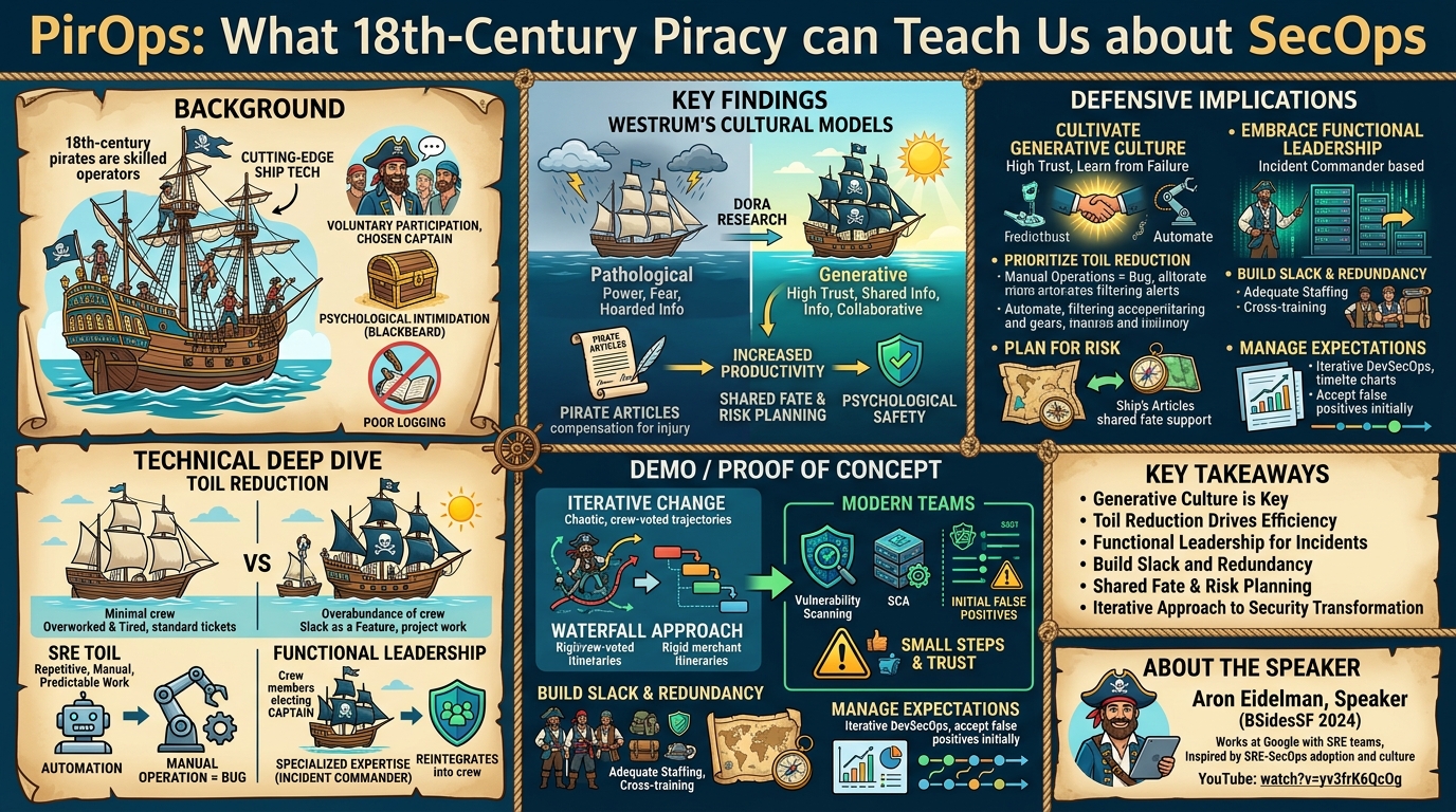 Visual summary for PirOps: What 18th-Century Piracy can Teach Us about SecOps by Aron Eidelman