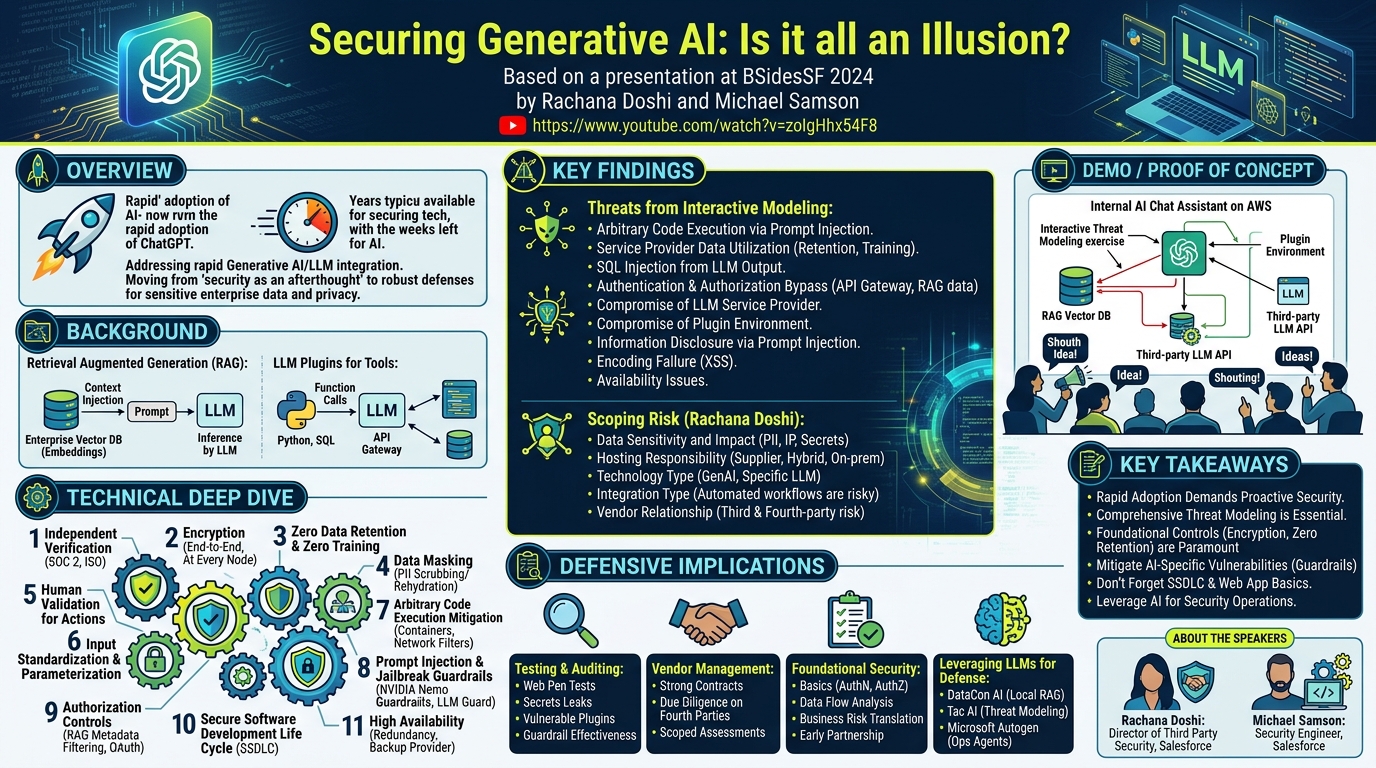 Visual summary for Securing Generative AI: Is it all an Illusion? by Rachana Doshi, Michael Samson