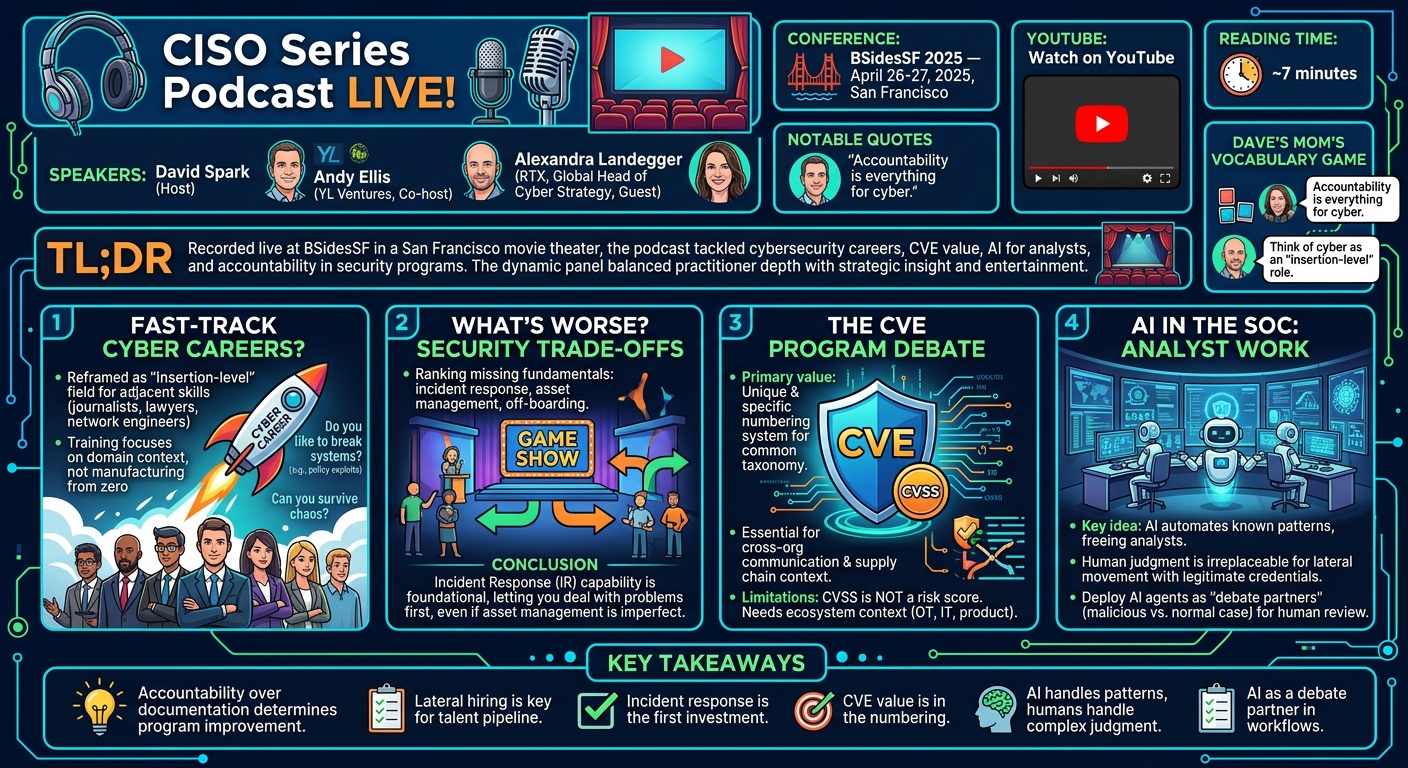 Visual summary for CISO Series Podcast LIVE! by David Spark, Andy Ellis, Alexandra Landegger