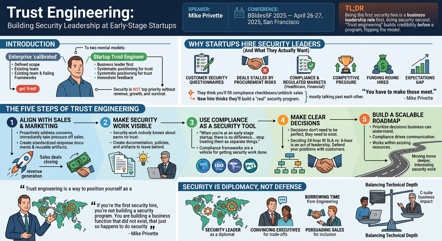 Visual summary for Trust Engineering: Building Security Leadership at Early-Stage Startups by Mike Privette