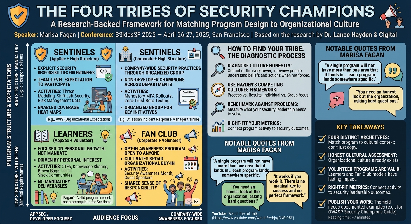 Visual summary for The Four Tribes of Security Champions by Marisa Fagan