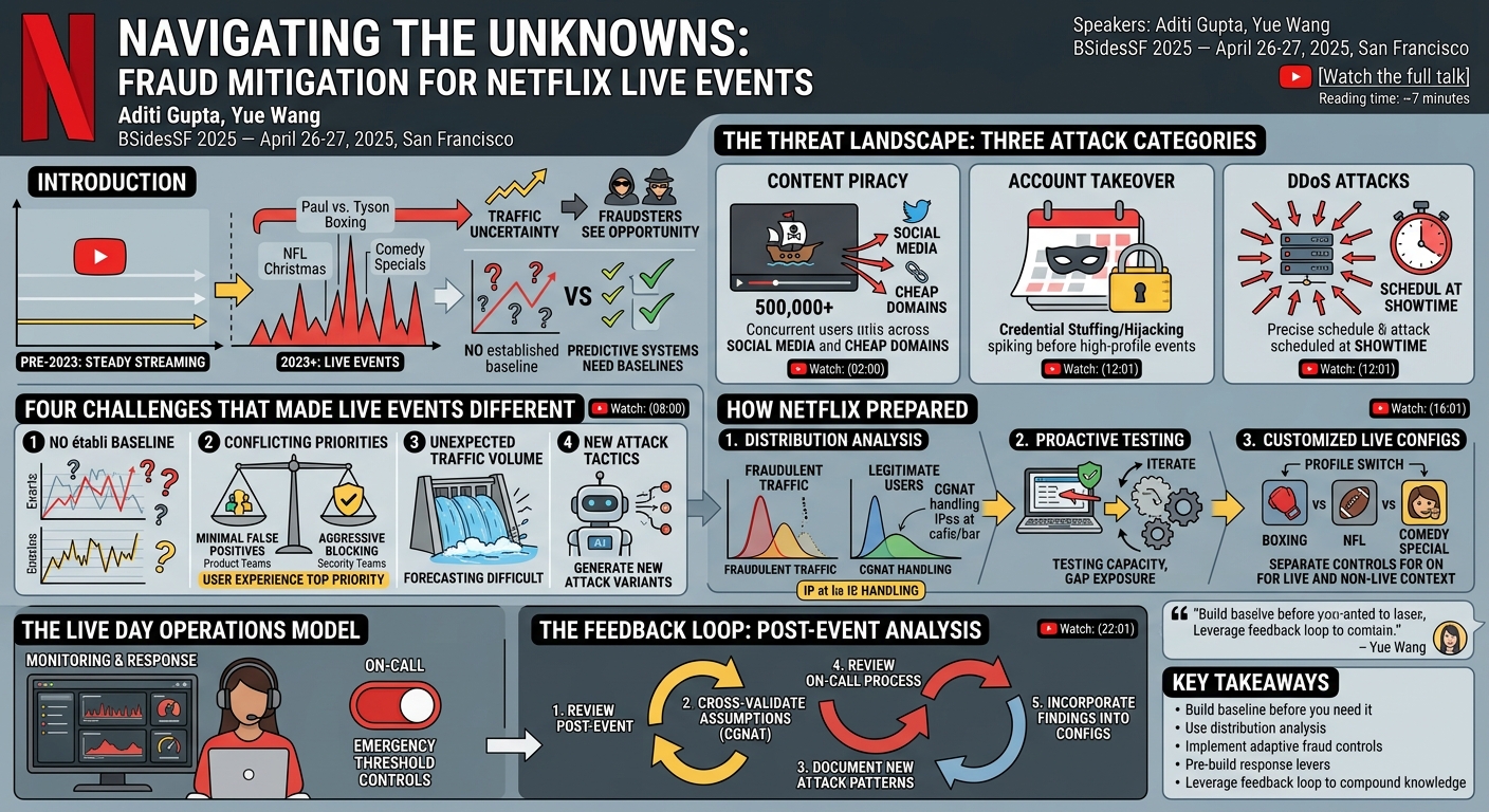 Visual summary for Navigating the Unknowns: Fraud Mitigation for Netflix Live Events by Aditi Gupta, Yue Wang