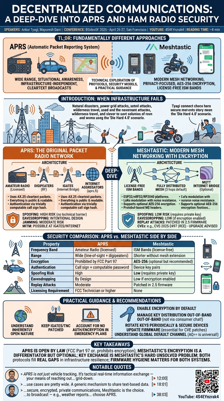 Visual summary for Decentralized Communications: Deep-Dive into APRS and Ham Radio Security by Ankur Tyagi, Mayuresh Dani