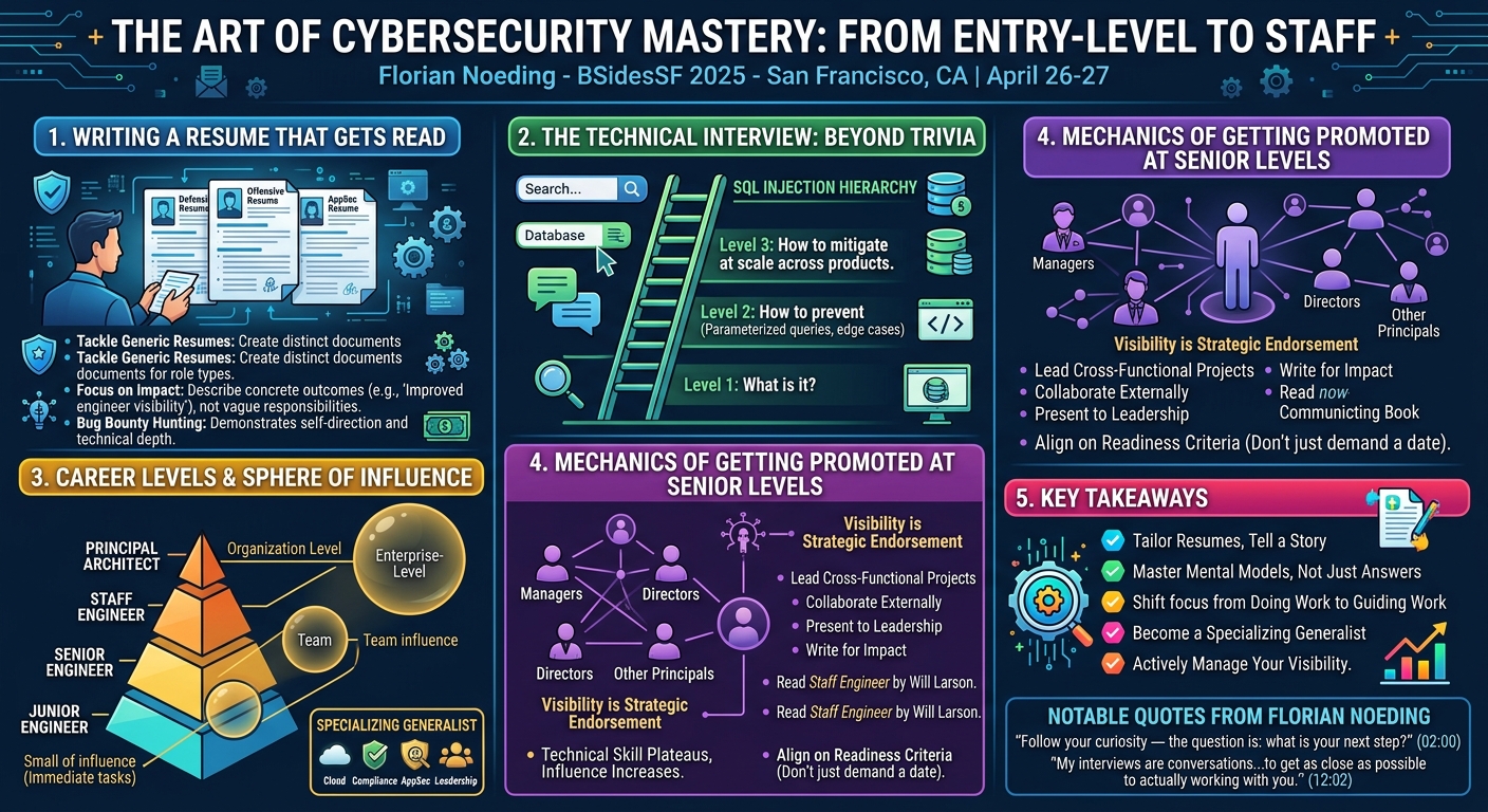 Visual summary for The Art of Cybersecurity Mastery: From Entry-Level to Staff+ by Florian Noeding