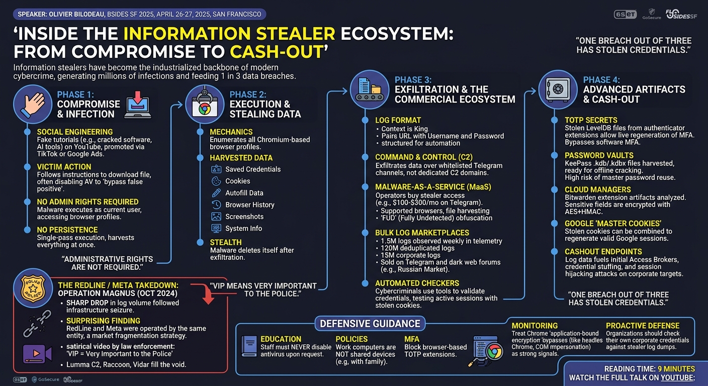 Visual summary for Inside the Information Stealer Ecosystem: From Compromise to Cash-Out by Olivier Bilodeau