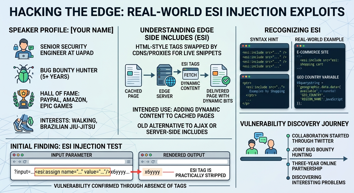 Visual summary for Hacking The Edge: Real-World ESI Injection Exploits by Robert Vulpe