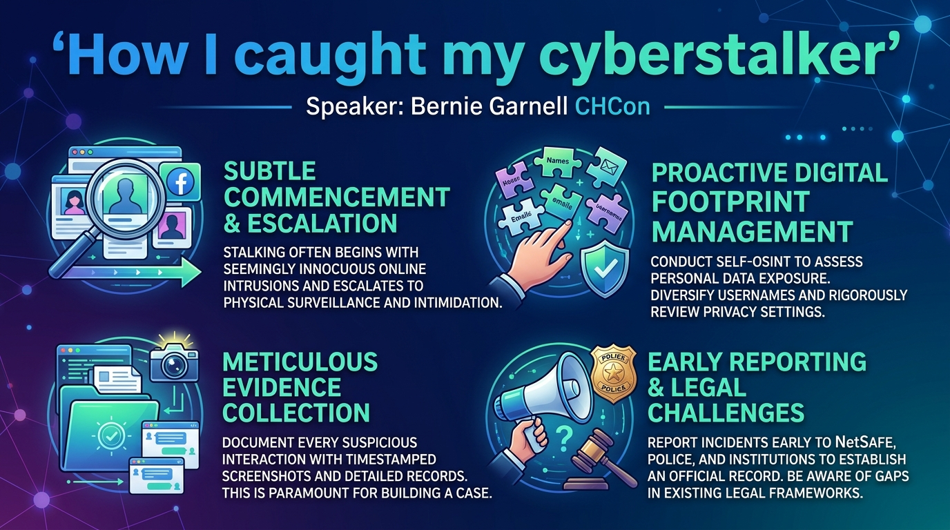 Visual summary for How I caught my cyberstalker by Bernie Garnell