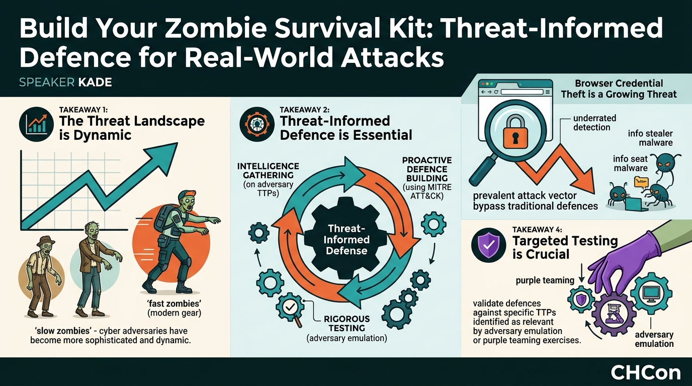 Visual summary for Build Your Zombie Survival Kit: Threat-Informed Defence for Real-World Attacks by Kade