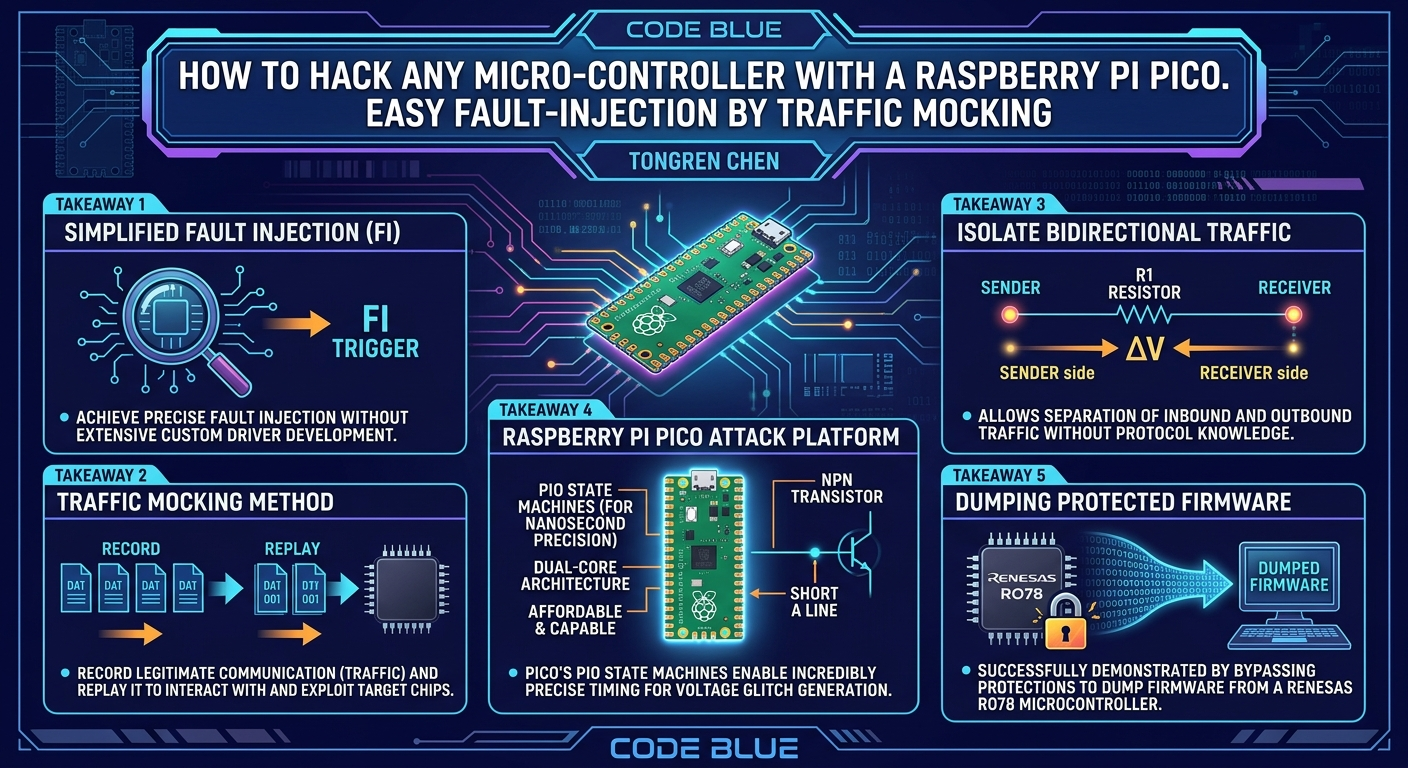 Visual summary for How to Hack Any Micro-controller with a Raspberry Pi Pico. Easy Fault-Injection by Traffic Mocking by Tongren Chen