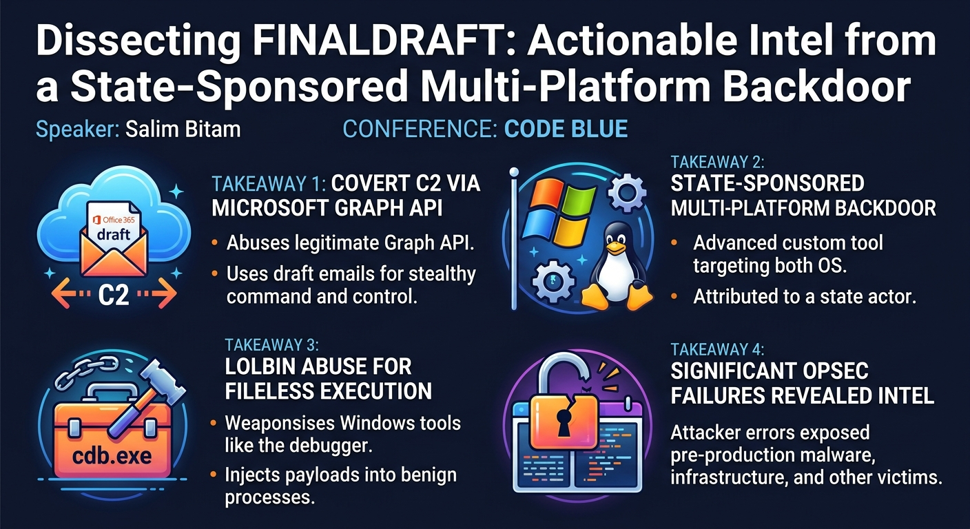Visual summary for Dissecting FINALDRAFT: Actionable Intel from a State-Sponsored Multi-Platform Backdoor by Salim Bitam