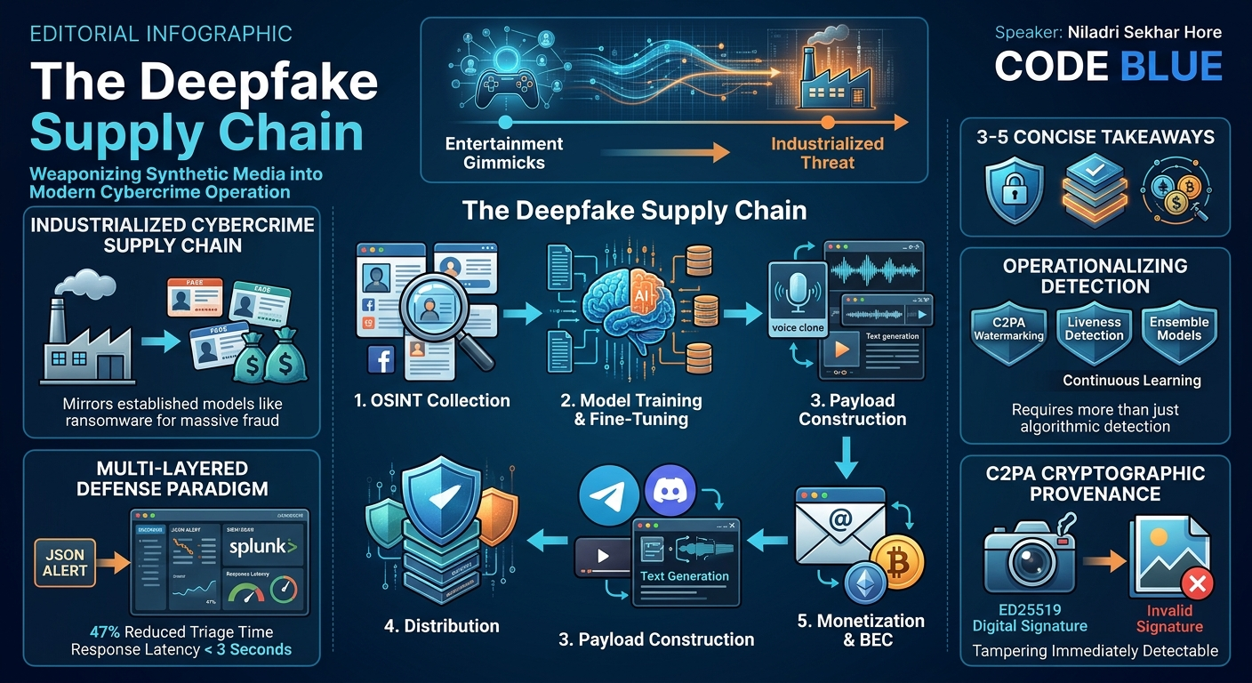 Visual summary for The Deepfake Supply Chain: Weaponizing Synthetic Media into Modern Cybercrime Operation by Niladri Sekhar Hore