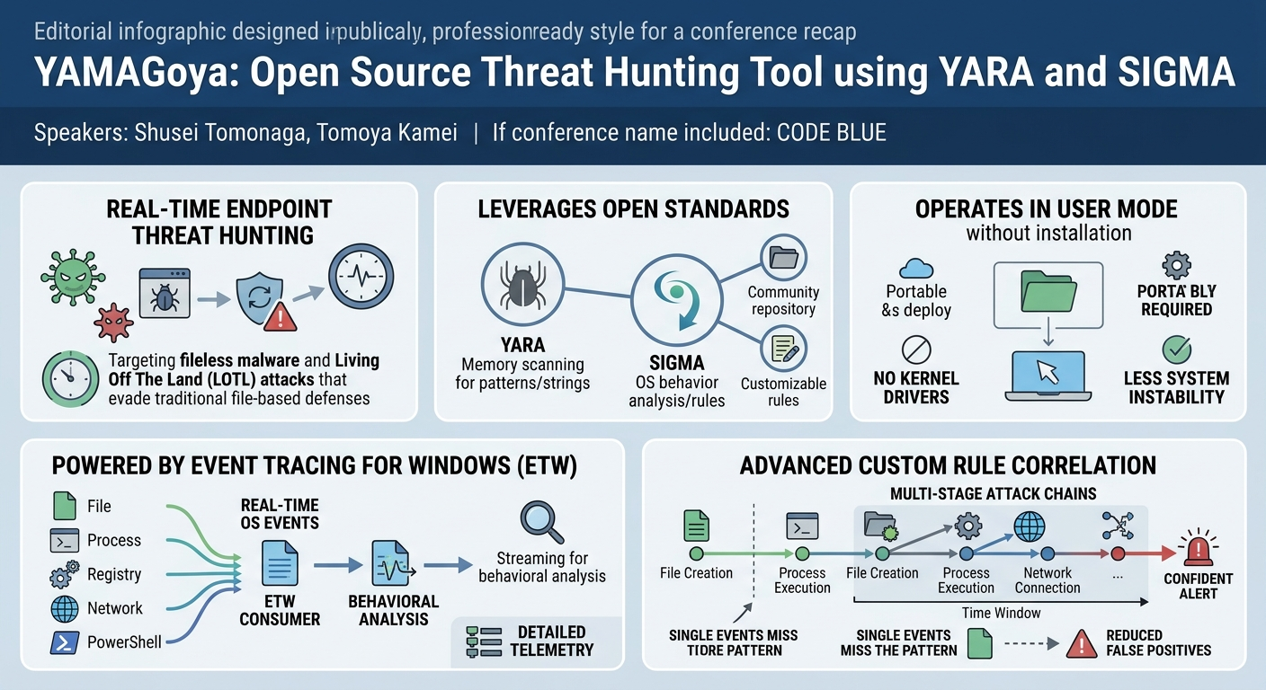 Visual summary for YAMAGoya: Open Source Threat Hunting Tool using YARA and SIGMA by Shusei Tomonaga, Tomoya Kamei