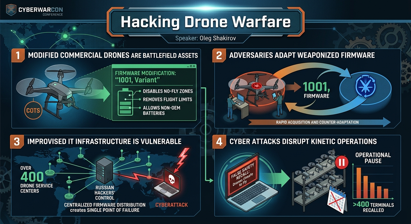 Visual summary for Hacking Drone Warfare by Oleg Shakirov