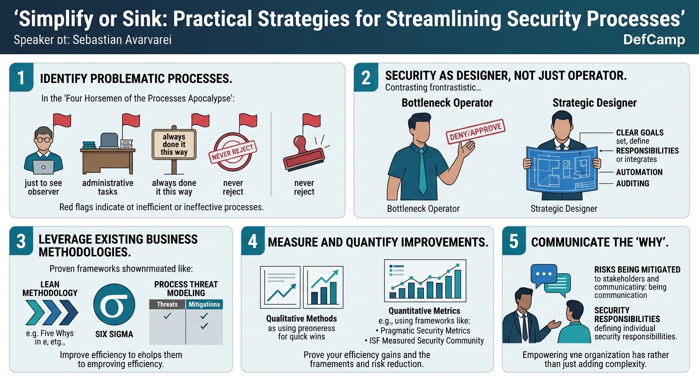 Visual summary for Simplify or Sink: Practical Strategies for Streamlining Security Processes by Sebastian Avarvarei