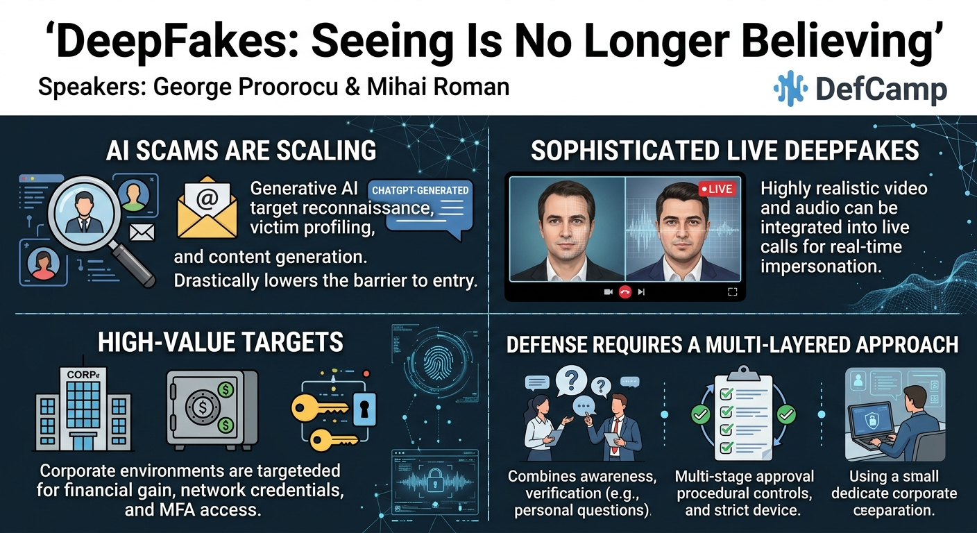 Visual summary for DeepFakes: Seeing Is No Longer Believing by George Proorocu, Mihai Roman
