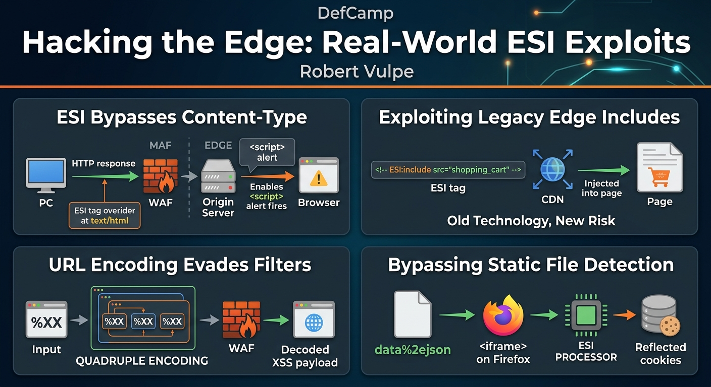 Visual summary for Hacking the Edge: Real-World ESI Exploits by Robert Vulpe
