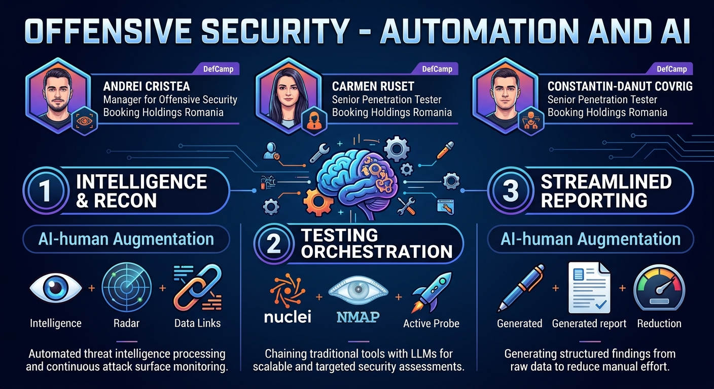 Visual summary for Offensive Security - Automation and AI by Andrei Cristea, Carmen Ruset, Constantin-Danut Covrig