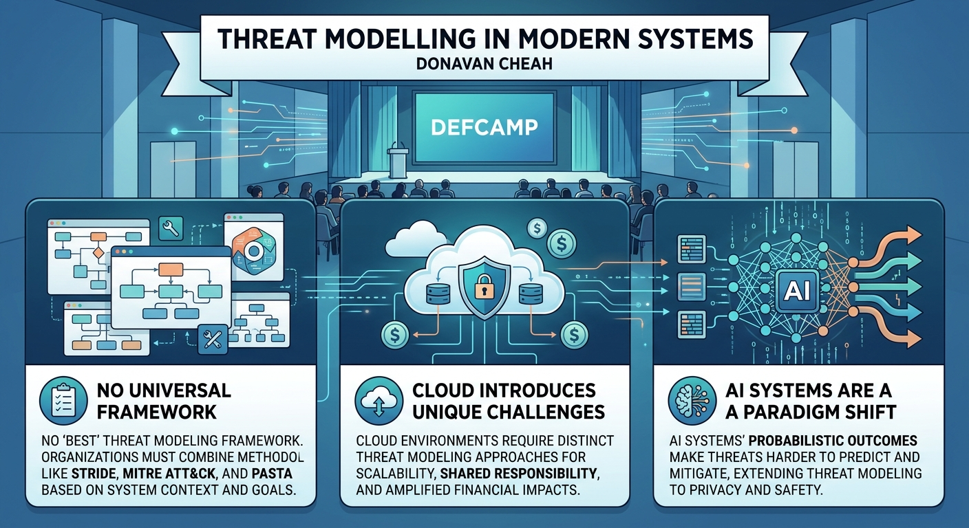Visual summary for Threat Modelling in Modern Systems by Donavan Cheah