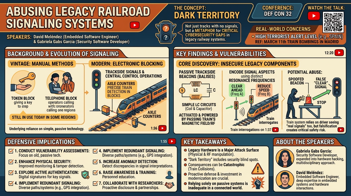 Visual summary for Abusing legacy railroad signaling systems by David Meléndez, Gabriela Gabs Garcia