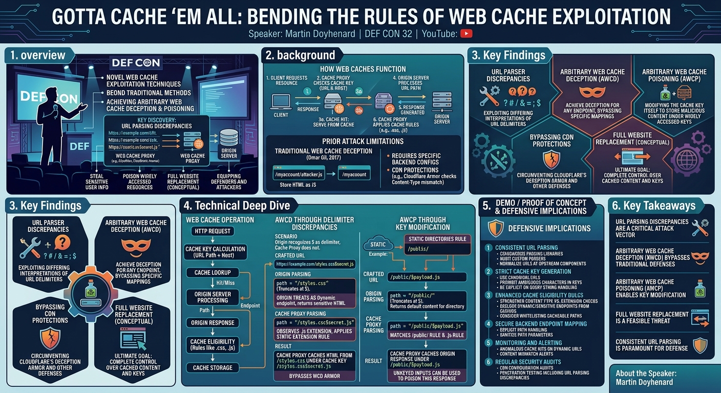 Visual summary for Gotta Cache ‘em all bending the rules of web cache exploitation by Martin Doyhenard