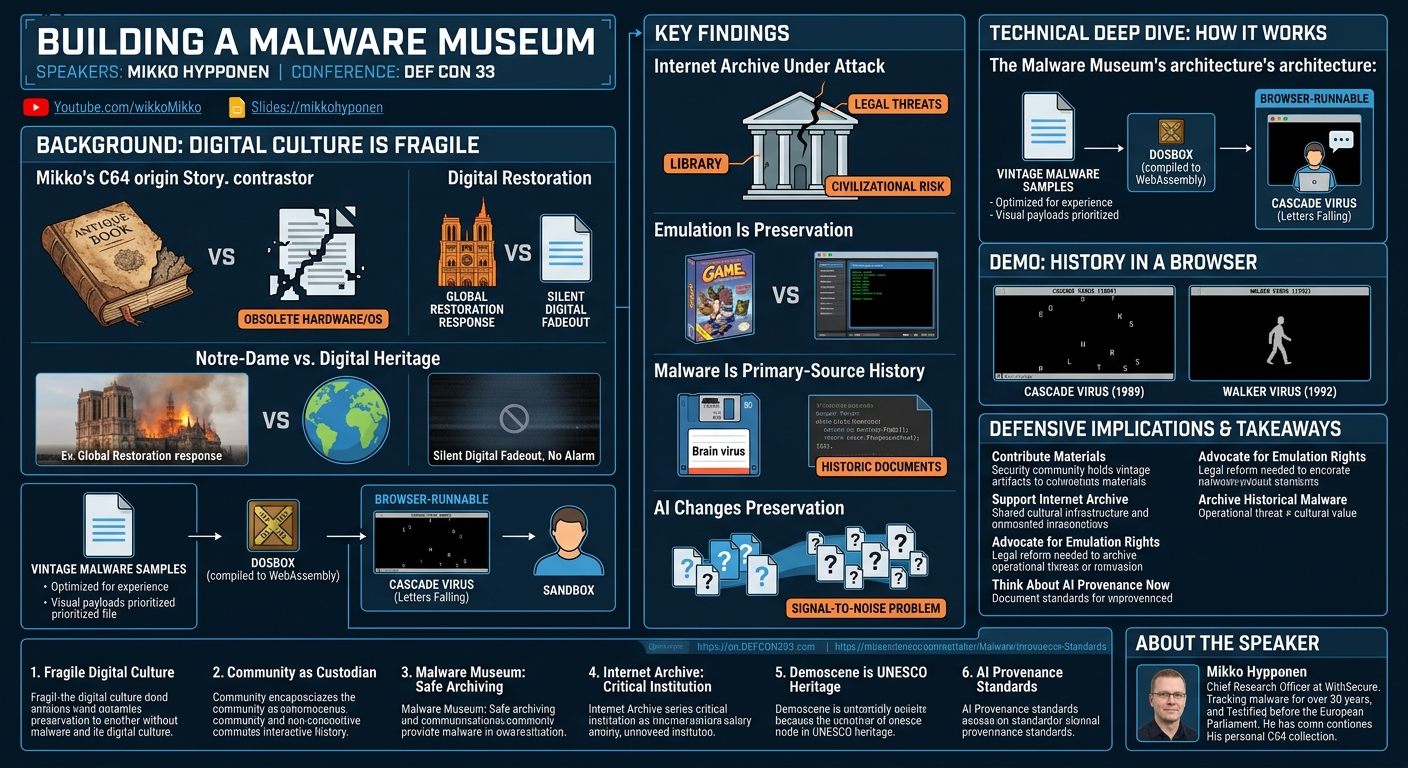 Visual summary for Building a Malware Museum by Mikko Hypponen