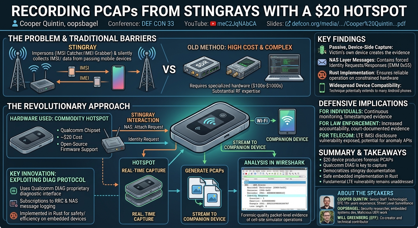 Visual summary for Recording PCAPs from Stingrays With a $20 Hotspot by Cooper Quintin, oopsbagel