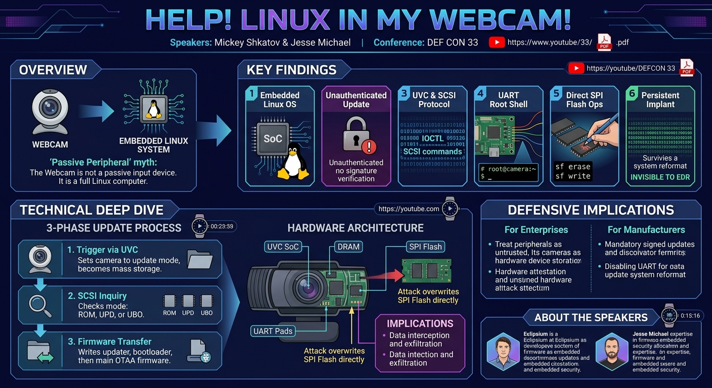 Visual summary for Help! Linux in my Webcam! by Mickey Shkatov, Jesse Michael