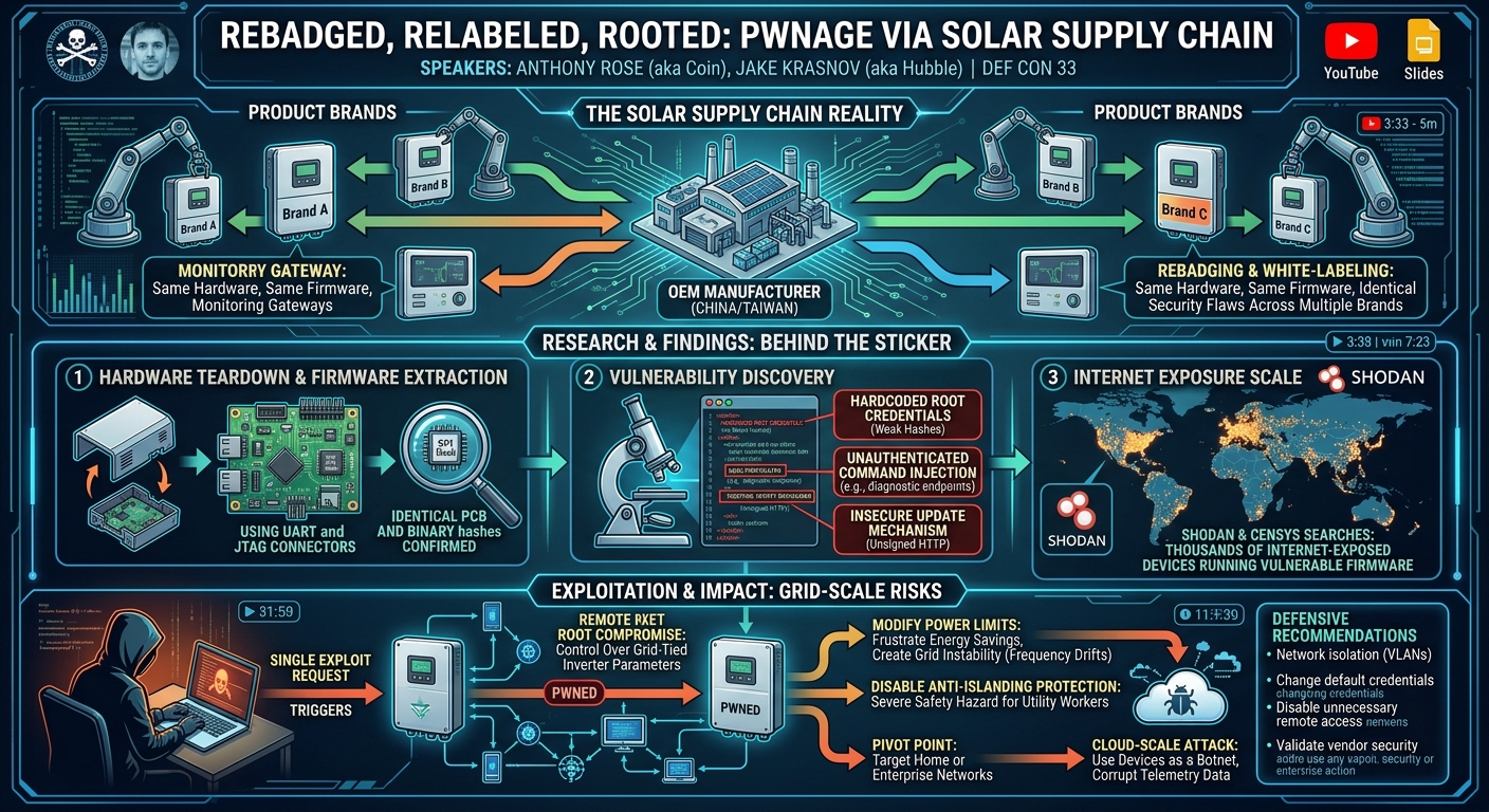 Visual summary for Rebadged, Relabeled, Rooted: Pwnage via Solar Supply Chain by Anthony Rose, Jake Krasnov