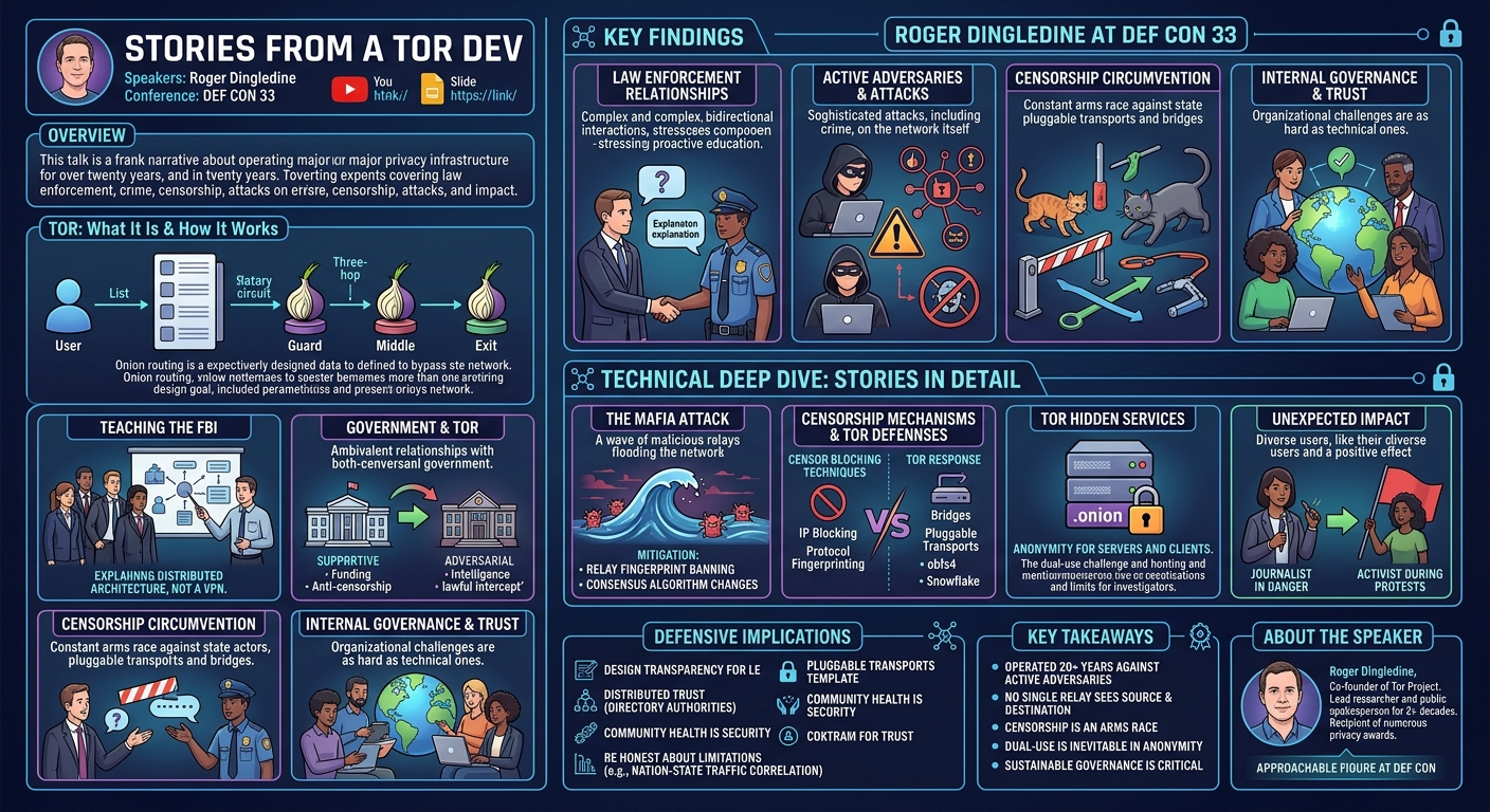 Visual summary for Stories from a Tor dev by Roger Dingledine