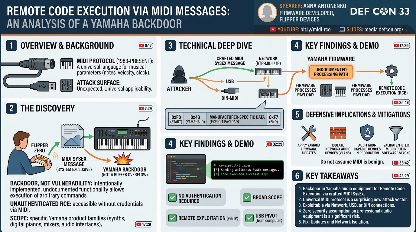 Visual summary for Remote code execution via MIDI messages by Anna Antonenko