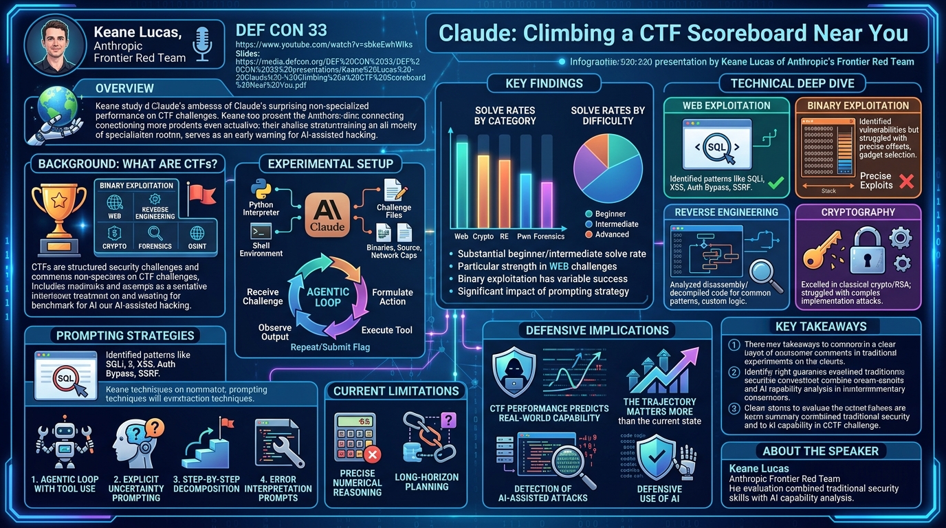 Visual summary for Claude: Climbing a CTF Scoreboard Near You by Keane Lucas