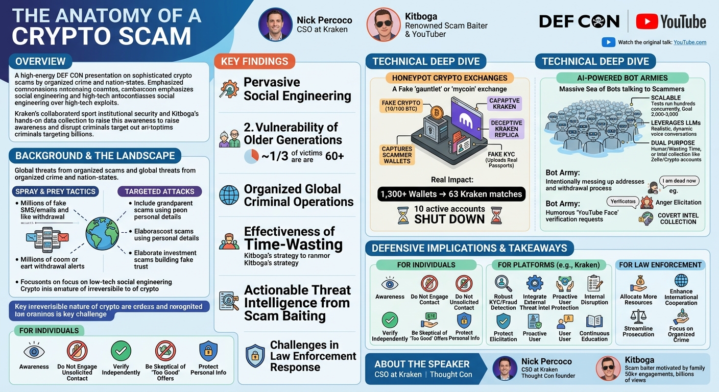 Visual summary for The Anatomy of a Crypto Scam by Nick Percoco, Kitboga