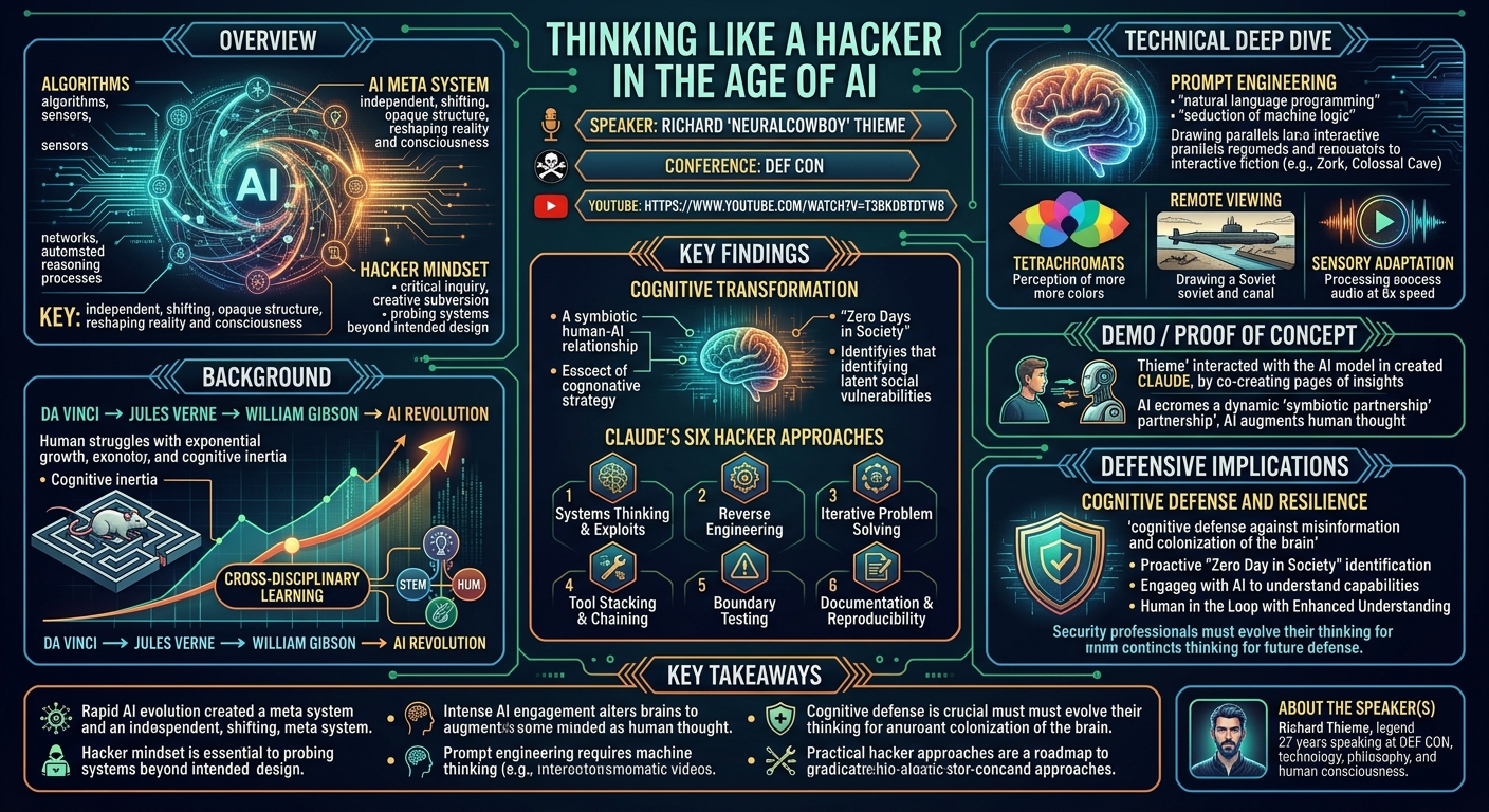 Visual summary for Thinking Like a Hacker in the Age of AI by Richard 'neuralcowboy' Thieme